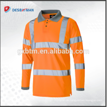 Großhandels preiswertes 3M orange langes sleeved Sicherheits-T-Shirt, Sicherheits-reflektierendes Polo-Arbeits-trockenes gepaßtes T-Shirt der hohen Sicht